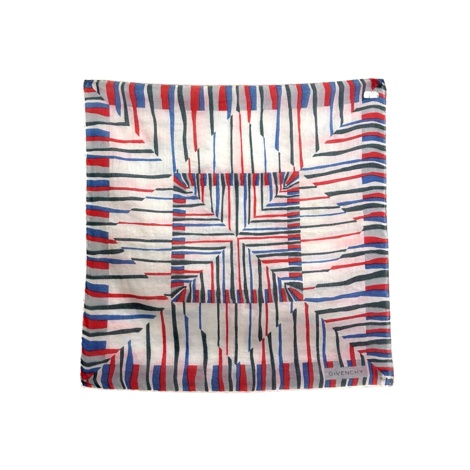 Givenchy Vintage Red White Blue Geometric Cotton Handkerchief Pocket Square 14&acirc;